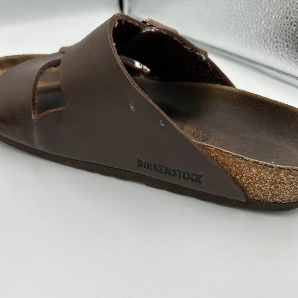 Birkenstock Arizona Sandals Mens 40 Brown Birko-Flor Two Strap Slides
